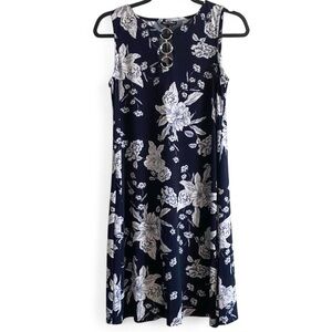 Roz & Ali Navy Floral Ring Detail Midi Dress XS